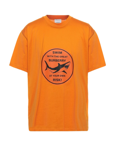Shop Burberry Man T-shirt Orange Size L Cotton, Elastane