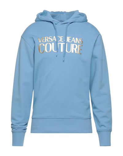Shop Versace Jeans Couture Man Sweatshirt Sky Blue Size L Cotton, Elastane