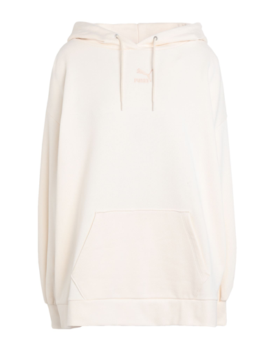 Shop Puma Classics Oversized H Woman Sweatshirt Ivory Size L Cotton In White
