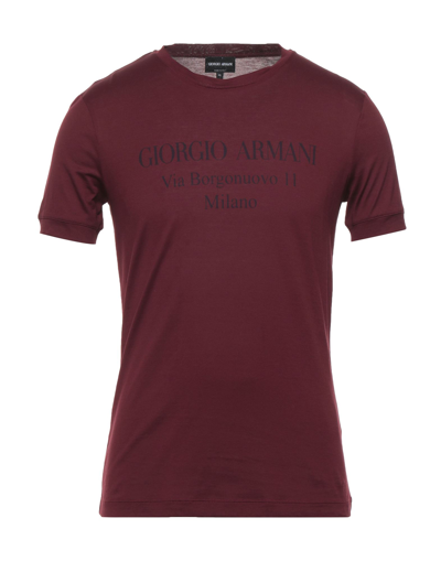 Shop Giorgio Armani Man T-shirt Burgundy Size 48 Cotton In Red