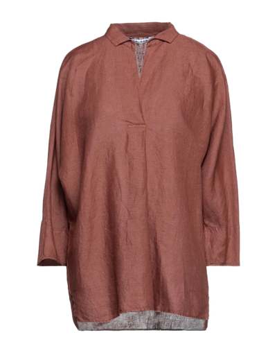 Shop Caliban Woman Top Cocoa Size 4 Linen In Brown