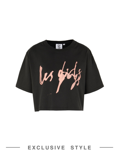 Shop Les Girls Les Boys X Yoox Scratchy Print Crop T-shirt Woman T-shirt Steel Grey Size L Cotton
