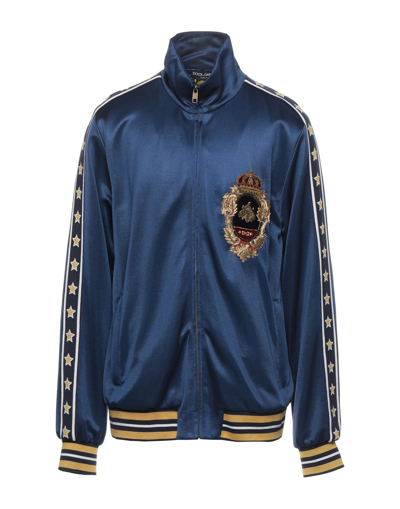 Shop Dolce & Gabbana Man Sweatshirt Blue Size 42 Polyamide, Cotton, Polyester, Brass, Glass