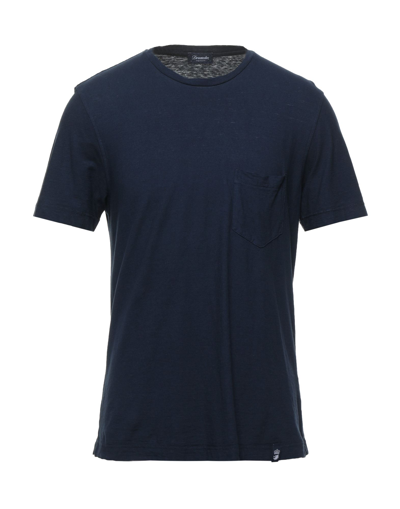Shop Drumohr Man T-shirt Midnight Blue Size Xl Cotton, Linen In Dark Blue