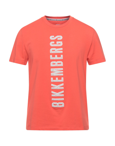 Shop Bikkembergs Man T-shirt Salmon Pink Size M Cotton, Elastane