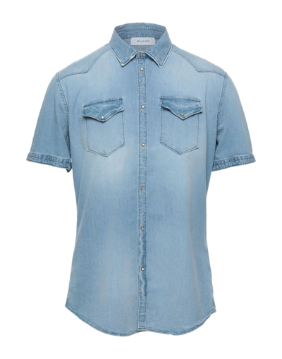 Shop Aglini Man Denim Shirt Blue Size 15 ¾ Cotton, Elastane