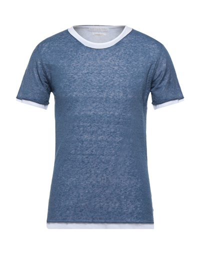 Shop Daniele Fiesoli Man T-shirt Pastel Blue Size L Linen, Elastane, Cotton