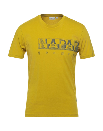 Shop Napapijri Man T-shirt Ocher Size L Cotton, Elastane In Yellow