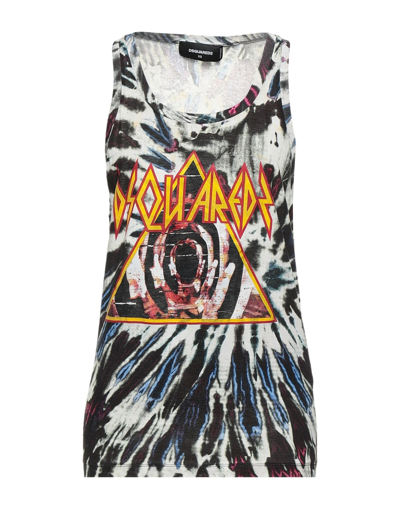 Dsquared2 Logo Tie Dyed Cotton Jersey Tank Top In Blue