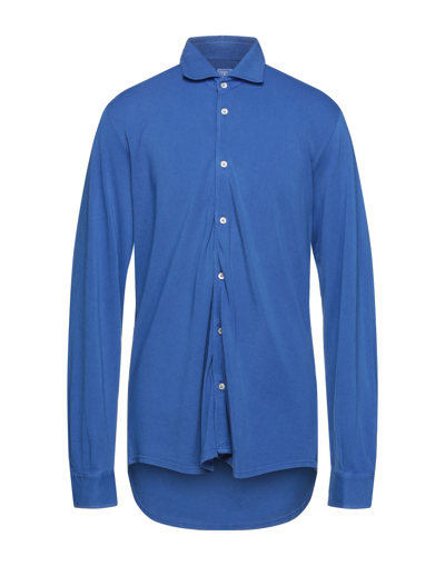Shop Fedeli Man Shirt Bright Blue Size 46 Cotton