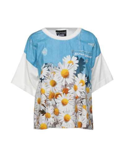 Shop Boutique Moschino Woman T-shirt Azure Size 6 Cotton, Polyamide, Elastane In Blue