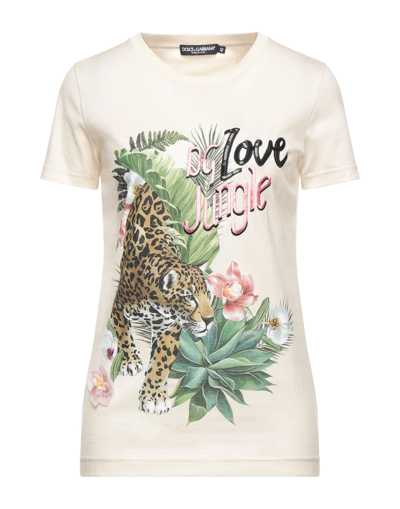 Shop Dolce & Gabbana Woman T-shirt Beige Size 8 Cotton, Silk, Viscose, Polyester