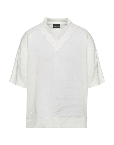 Shop Emporio Armani Man Shirt White Size L Linen, Polyamide