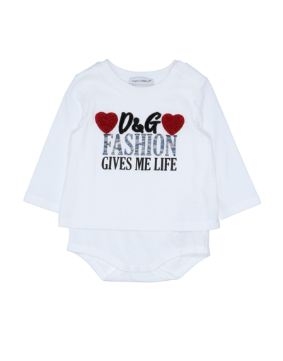 Shop Dolce & Gabbana Newborn Girl T-shirt White Size 3 Cotton, Polyester, Metallic Polyester, Polyamide,
