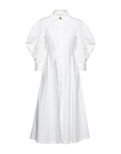 Shop Erika Cavallini Woman Midi Dress White Size 4 Cotton, Elastane
