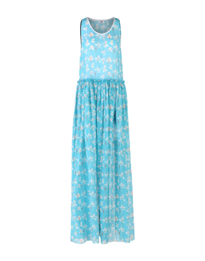 Shop Ice Iceberg Woman Maxi Dress Turquoise Size 4 Cotton, Silk In Blue