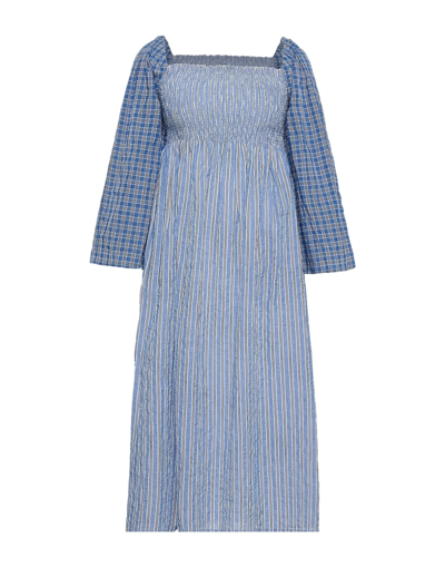 Shop Baum Und Pferdgarten Woman Midi Dress Azure Size 8 Cotton, Elastane In Blue