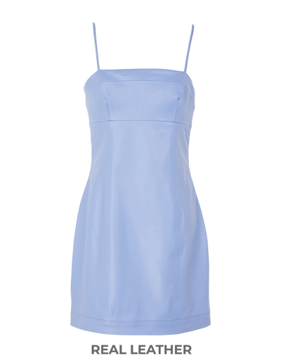 Shop 8 By Yoox Leather Strappy Mini Dress Woman Mini Dress Sky Blue Size 6 Lambskin