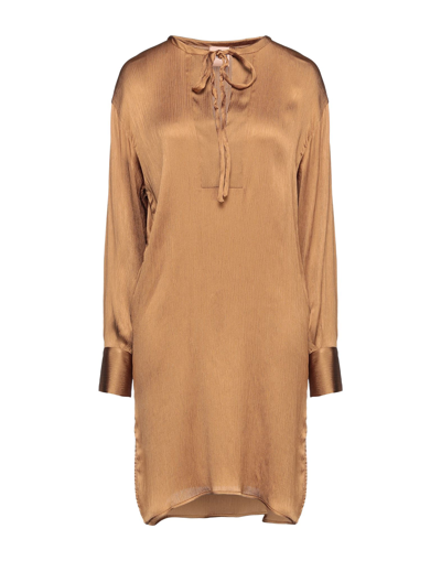 Shop Nude Woman Mini Dress Camel Size 6 Acetate, Silk In Beige
