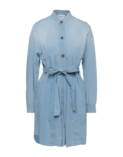 Shop Dondup Woman Mini Dress Blue Size 12 Cotton, Elastane