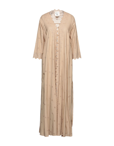 Shop Semicouture Woman Long Dress Light Brown Size 8 Cotton In Beige