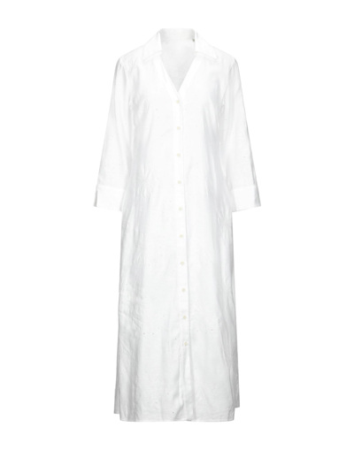 Shop Camicettasnob Woman Midi Dress White Size 8 Linen, Modal