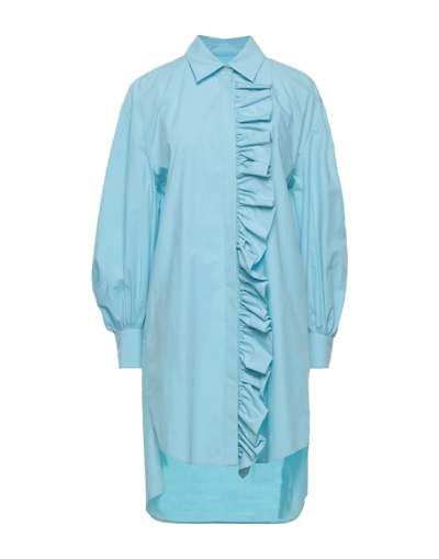 Shop Msgm Woman Mini Dress Sky Blue Size 4 Cotton