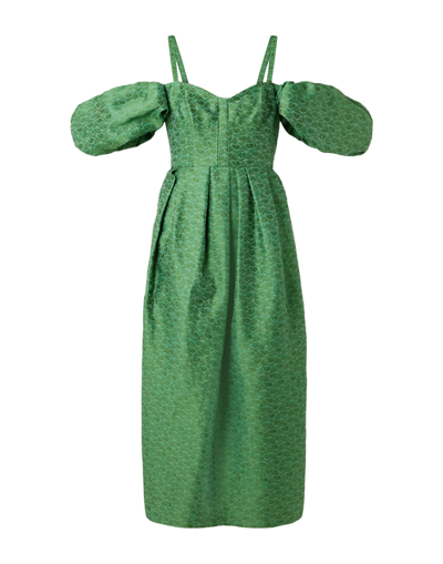 Shop Rosie Assoulin Woman Midi Dress Green Size 2 Linen, Polyester, Silk