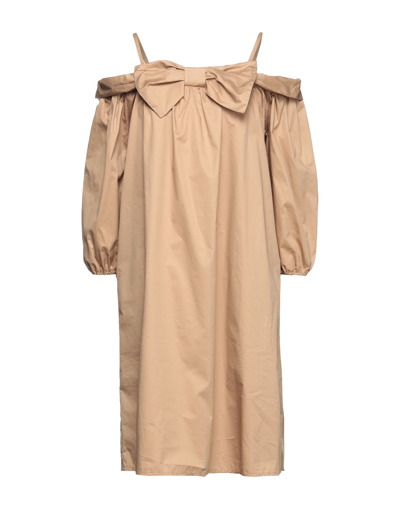 Shop Kaos Woman Midi Dress Camel Size 4 Cotton In Beige