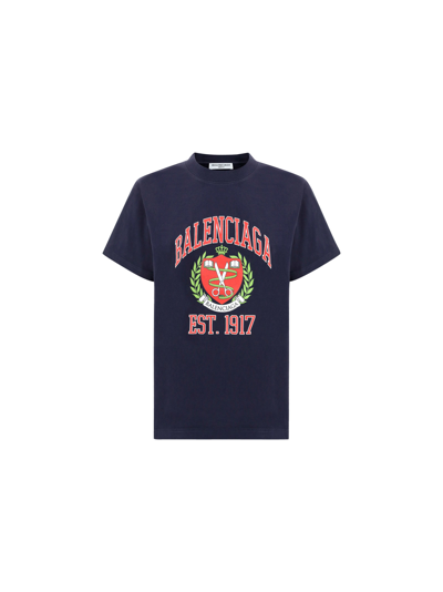 Shop Balenciaga T-shirt In Marine Blue/red