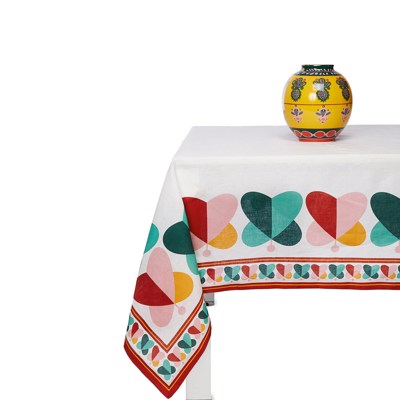 La Doublej Mascioni Medium Printed Linen Tablecloth In Farfalle Ring (placed)