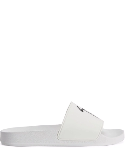 Giuseppe Zanotti Brett Logo-print Slides In Weiss