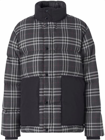 Shop Burberry Check Down-filled Wool Jacket In Grau