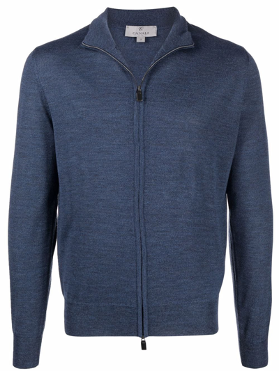 Shop Canali Fine-knit Zip-up Cardigan In Blau