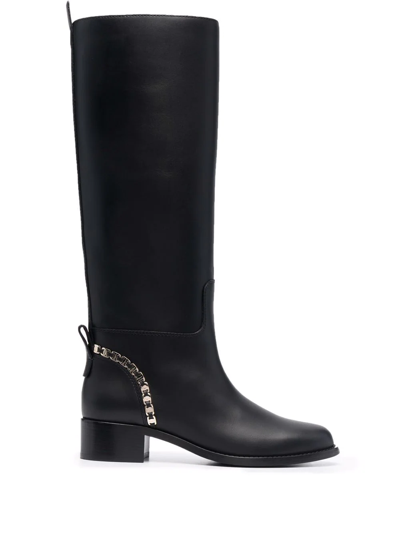 Shop Ferragamo Vara Chain Knee-high Boots In Schwarz