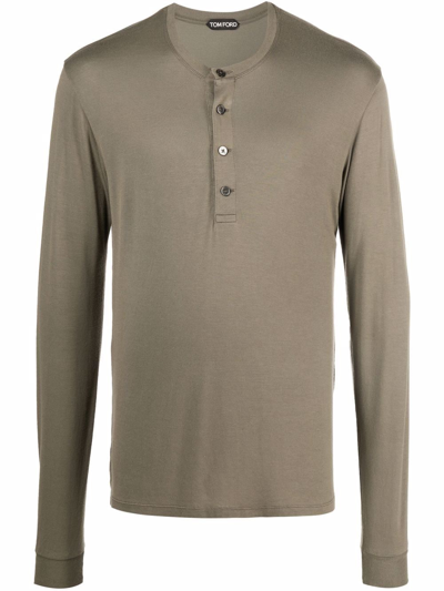 Shop Tom Ford Long-sleeve Henley T-shirt In 绿色