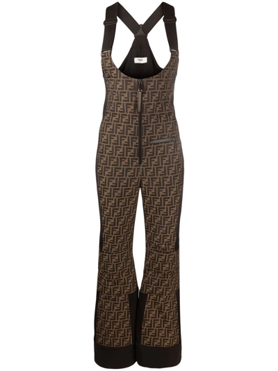 Shop Fendi Ff-logo Print Ski Jumpsuit In 褐色