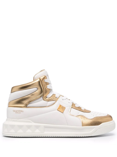 Shop Valentino Roman Stud High-top Sneakers In Weiss