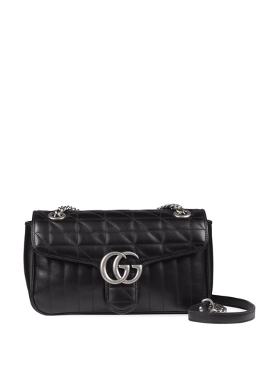 Shop Gucci Small Gg Marmont Shoulder Bag In Black