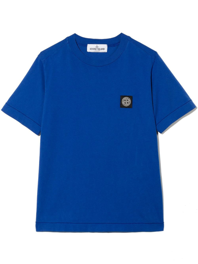Shop Stone Island Junior Teen Compass Logo Cotton T-shirt In Blue