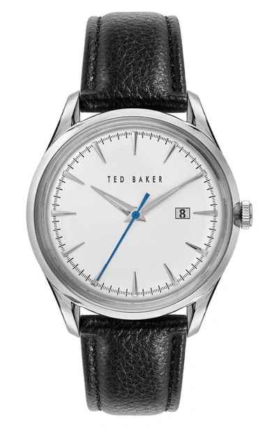 Shop Ted Baker Daquir Leather Strap Watch, 40mm In Black
