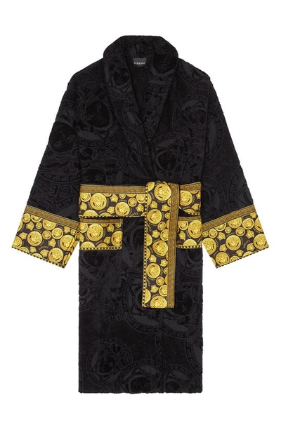 Shop Versace Medusa Amplified Cotton Bath Robe In Black-gold