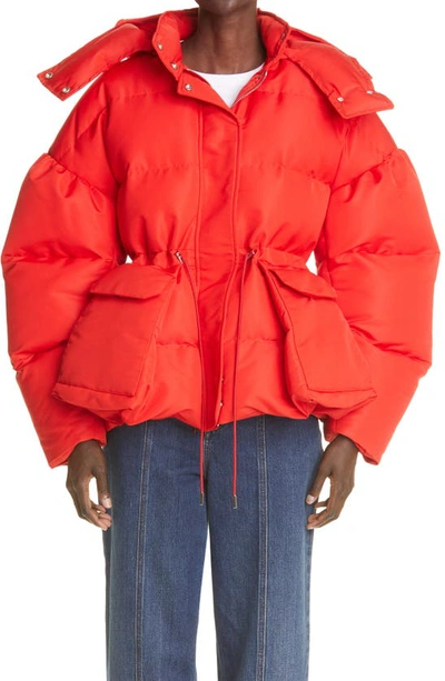 ALEXANDER MCQUEEN GRAFFITI LOGO PEPLUM PUFFER JACKET 672915QZAD1
