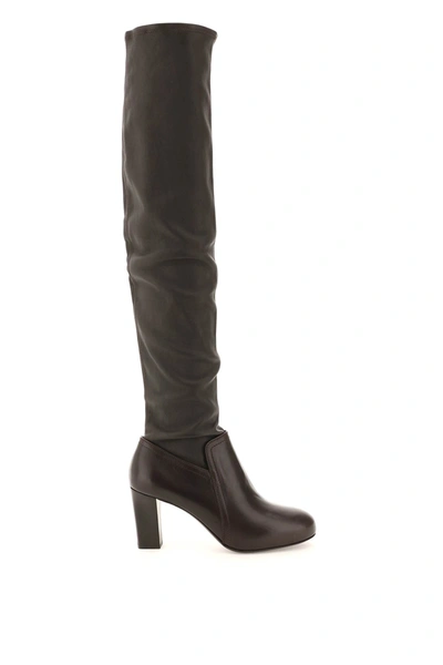 Shop Lemaire Over-the-knee Leather Boots In Midnight Brown (brown)
