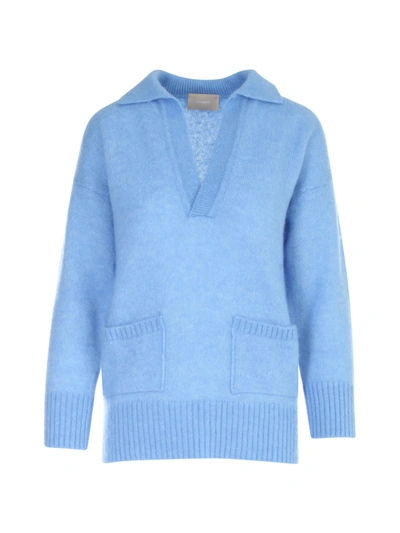 Shop Drumohr Polo Neck L/s Sweater W/pocket In Light Blue