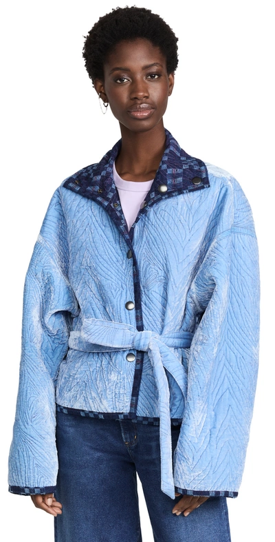 Shop Abacaxi Quilted Reversible Jacket In Indigo With Sky Velvet