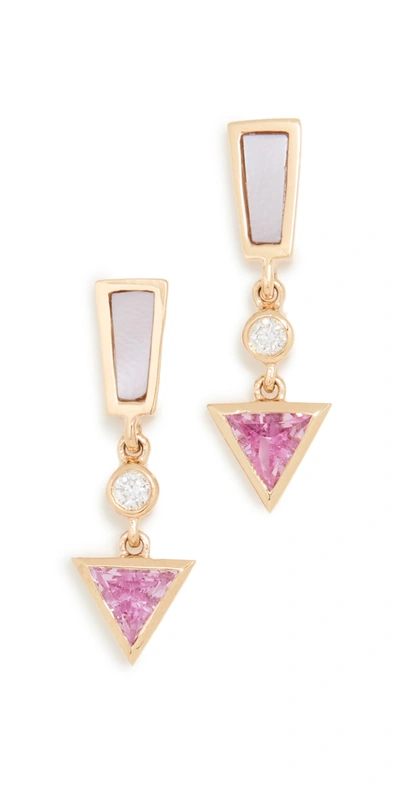 Shop Sorellina 18k Piccola Arrow Studs In Pink Sapphire/pink Mother Of P