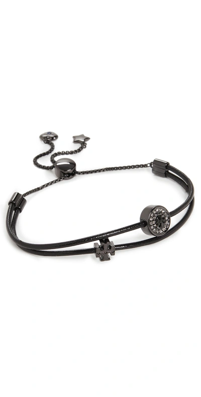 Shop Tory Burch Kira Pave Slider Bracelet In Hematite/black/crystal