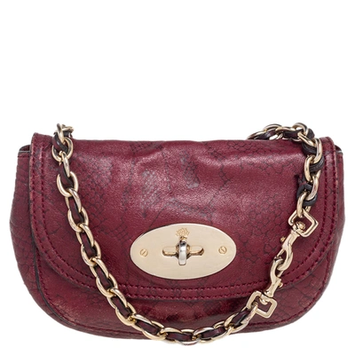 Pre-owned Mulberry Burgundy Python Embossed Leather Lily Shoulder Bag