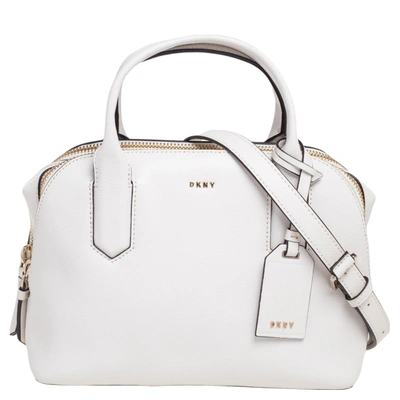 Pre-owned Dkny White Leather Dome Double Zip Satchel